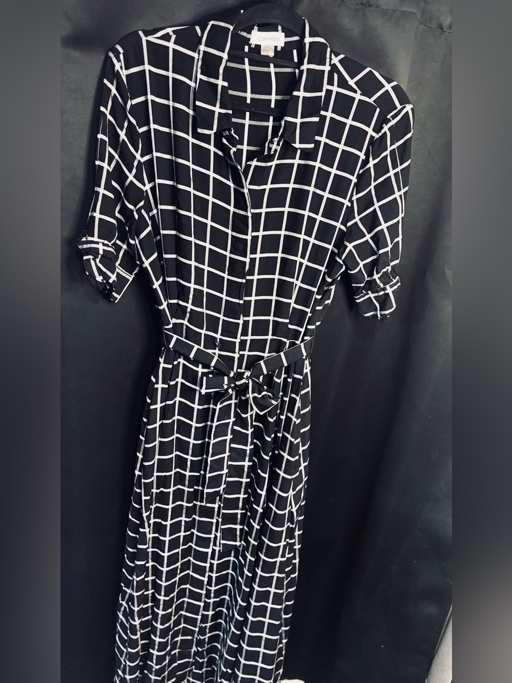 Calvin Klein Black & White Grid Maxi Shirt Dress